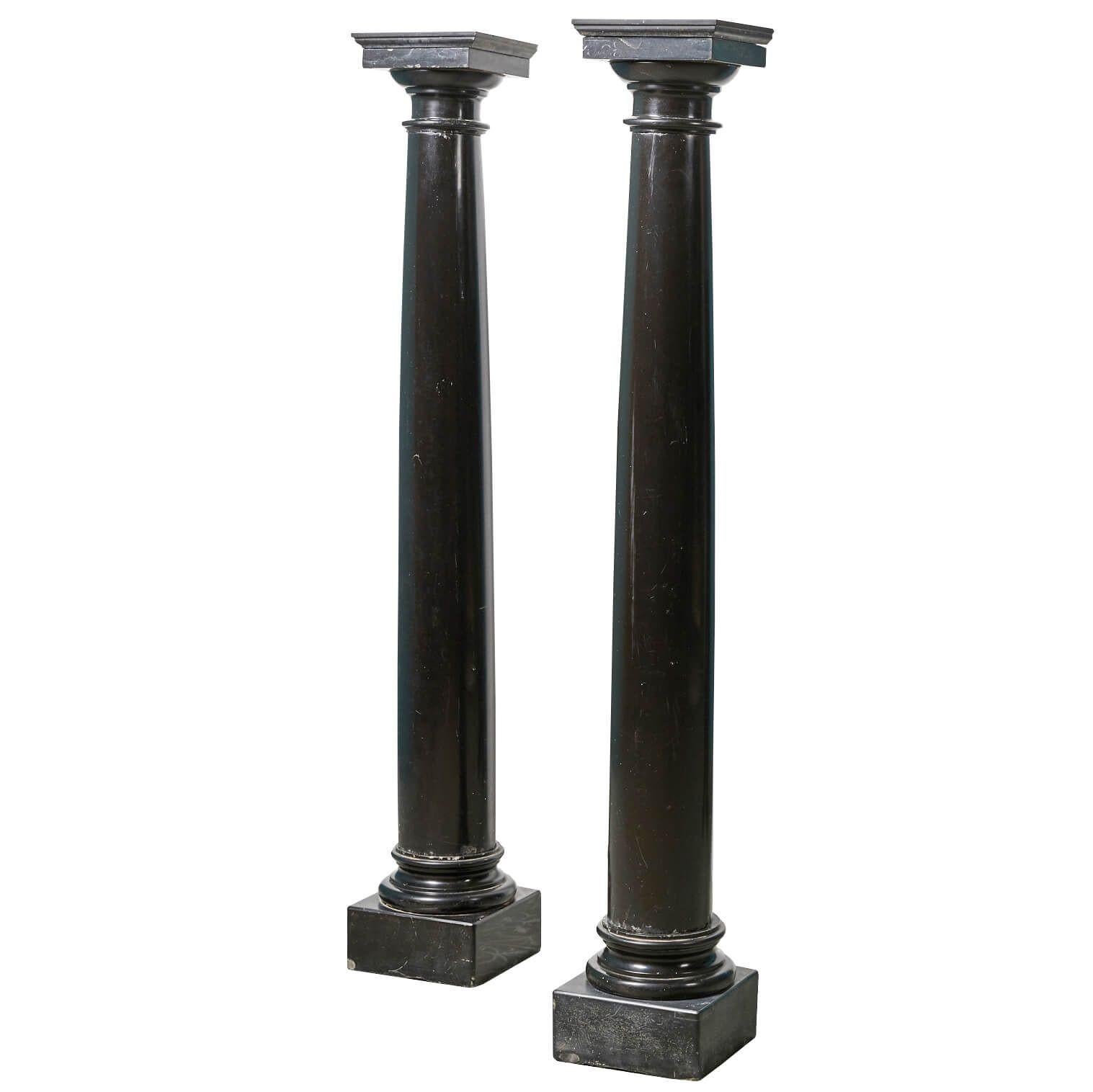 English Pair of Antique Kilkenny Black Marble Pedestals For Sale