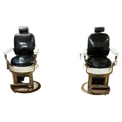 Pair of Antique Koch’s Chicago Porcelain Adjustable Reclining Barber Chairs