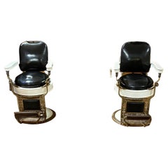 Pair of Antique Koch’s Chicago Porcelain Adjustable Reclining Barber Chairs 