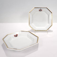 Pair of Antique KPM Royal Berlin Armorial Octagonal Porcelain Bowls or Plates