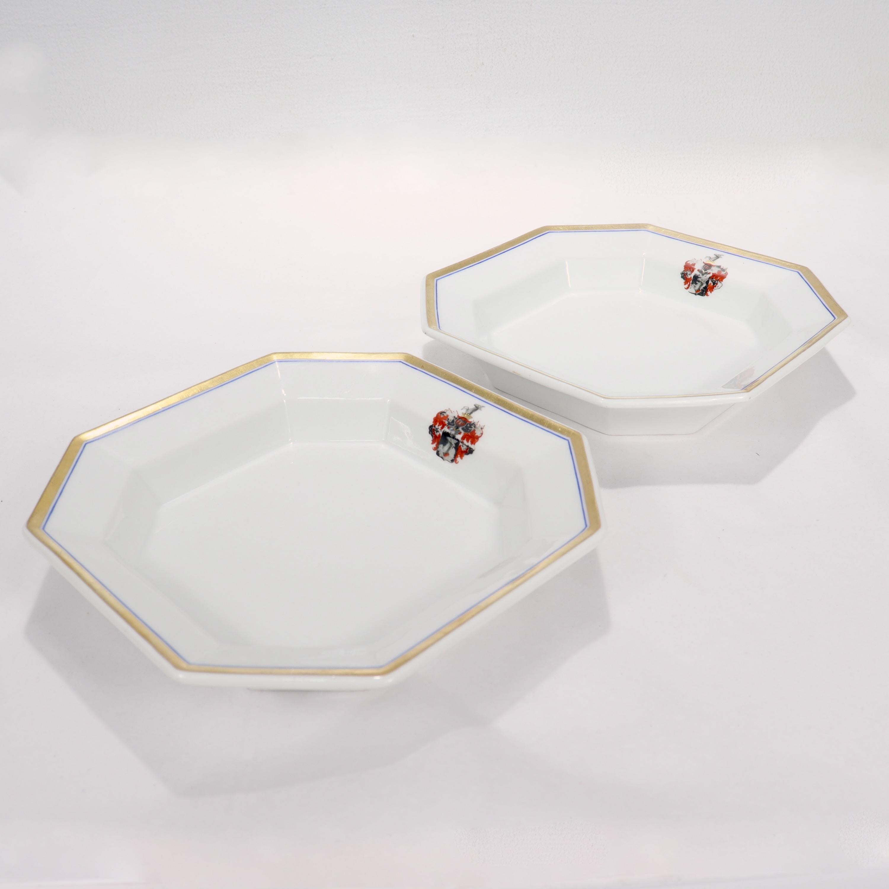 Pair of Antique KPM Royal Berlin Armorial Octagonal Porcelain Bowls or Plates In Good Condition For Sale In Philadelphia, PA