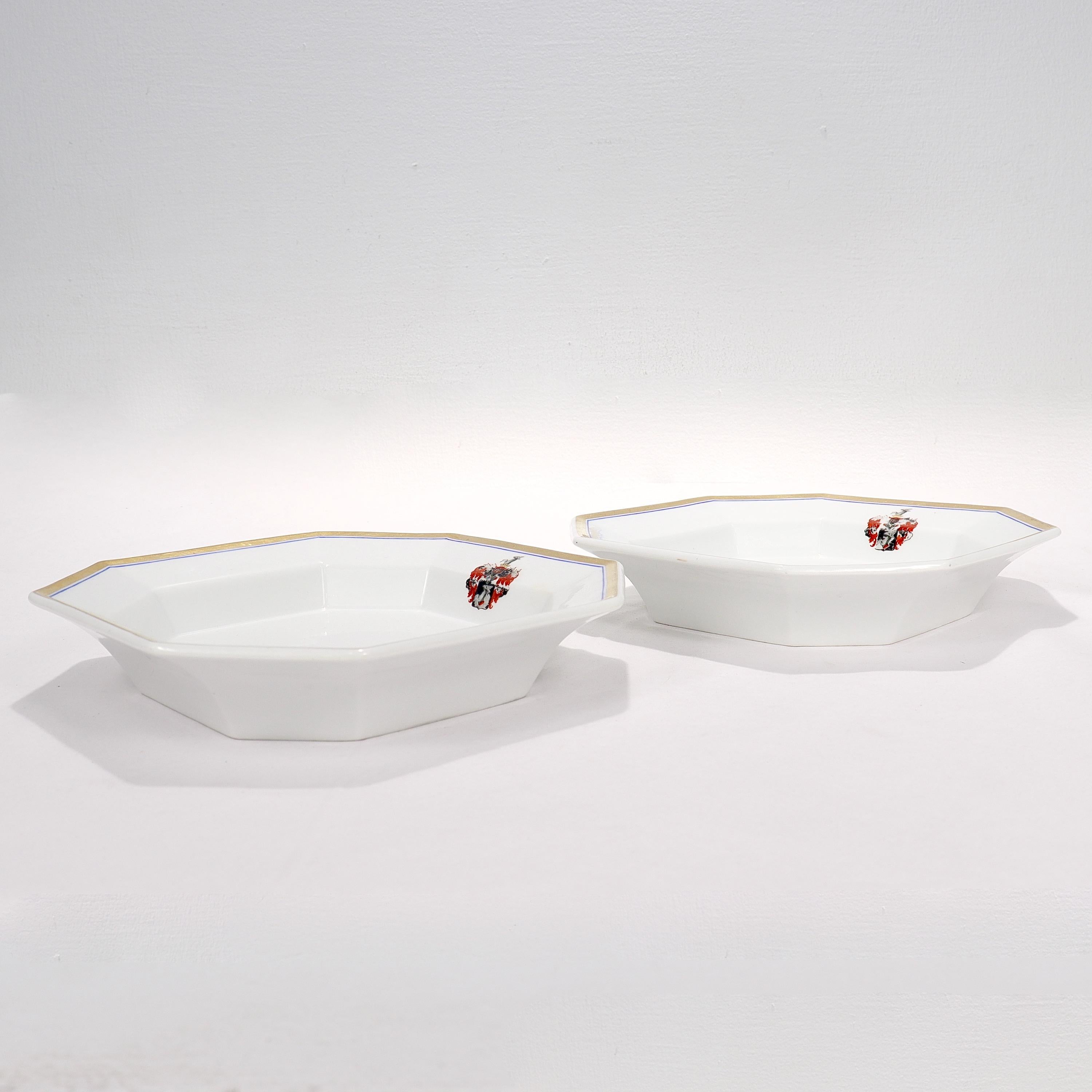 20th Century Pair of Antique KPM Royal Berlin Armorial Octagonal Porcelain Bowls or Plates For Sale