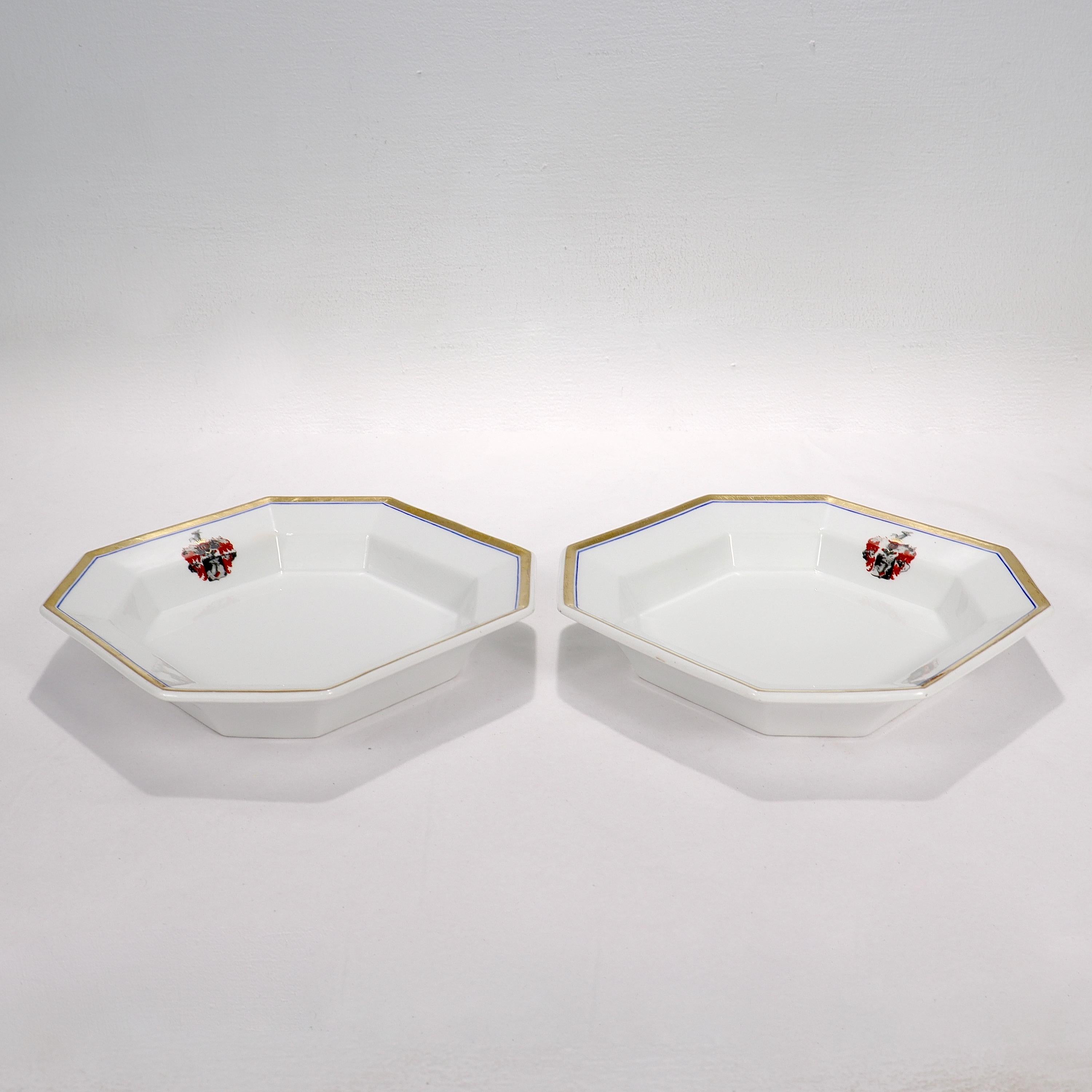 Pair of Antique KPM Royal Berlin Armorial Octagonal Porcelain Bowls or Plates For Sale 1