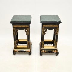 Pair of Antique Lacquered Chinoiserie Marble Top Side Tables