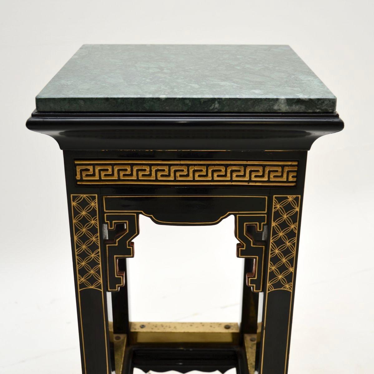 Pair of Antique Lacquered Chinoiserie Marble Top Side Tables For Sale 2