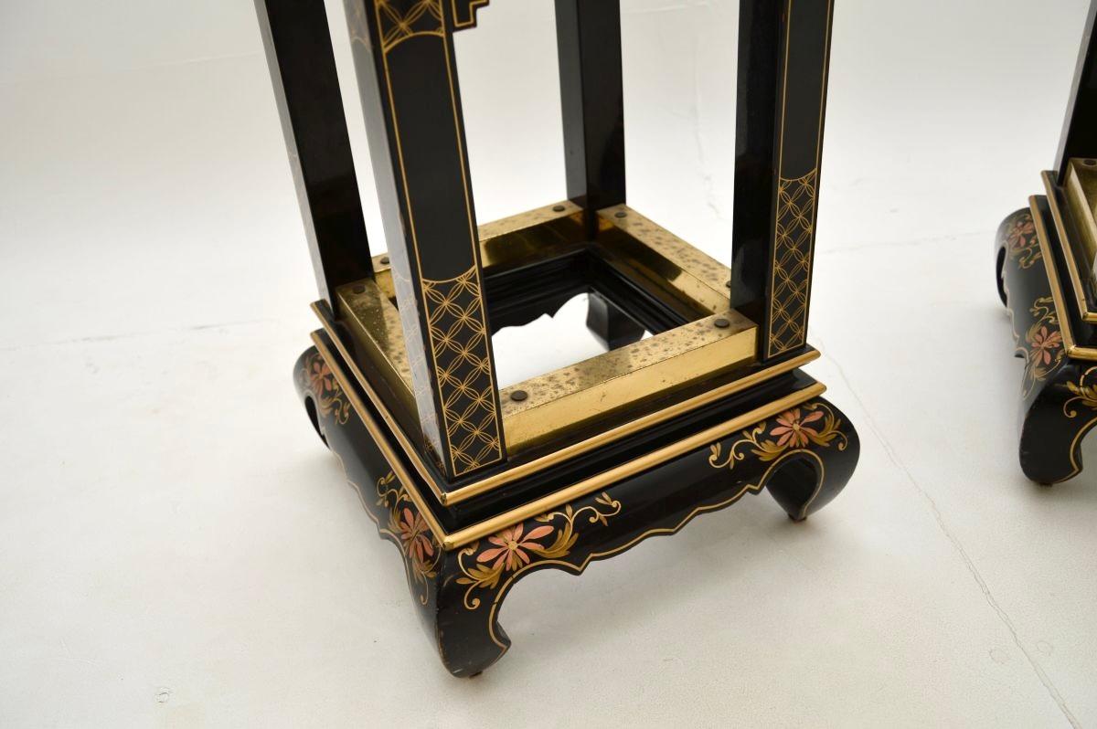 Pair of Antique Lacquered Chinoiserie Marble Top Side Tables For Sale 3