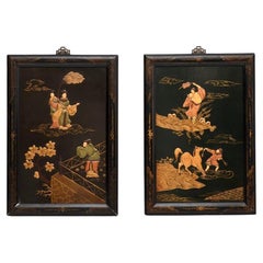 Pair of Antique Lacquered Chinoiserie Wall Panels