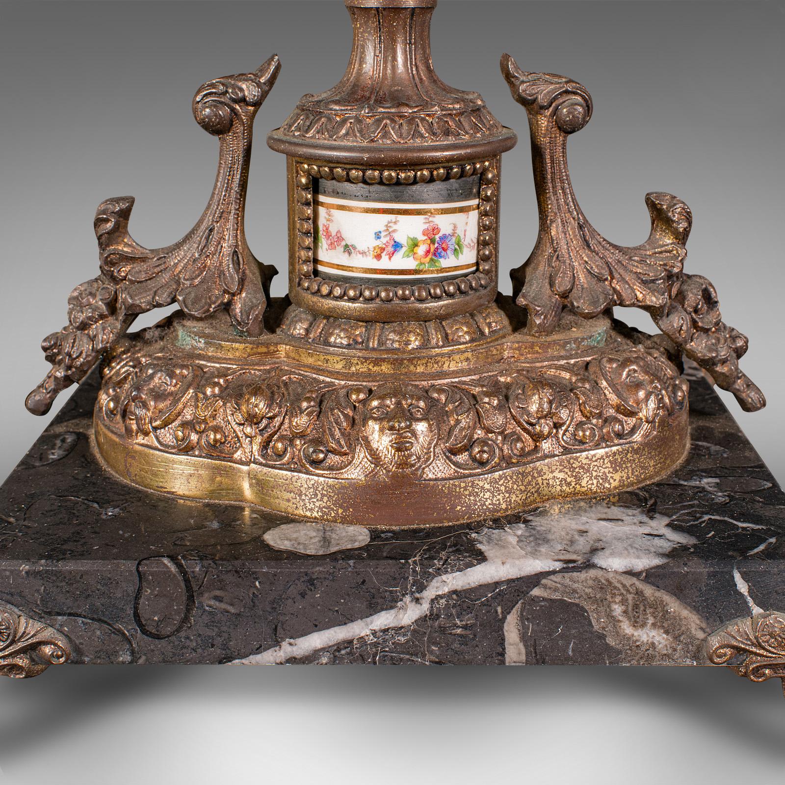 Paire de socles de lampe anciennes françaises, métal doré, marbre, lampe de bureau édouardienne en vente 3