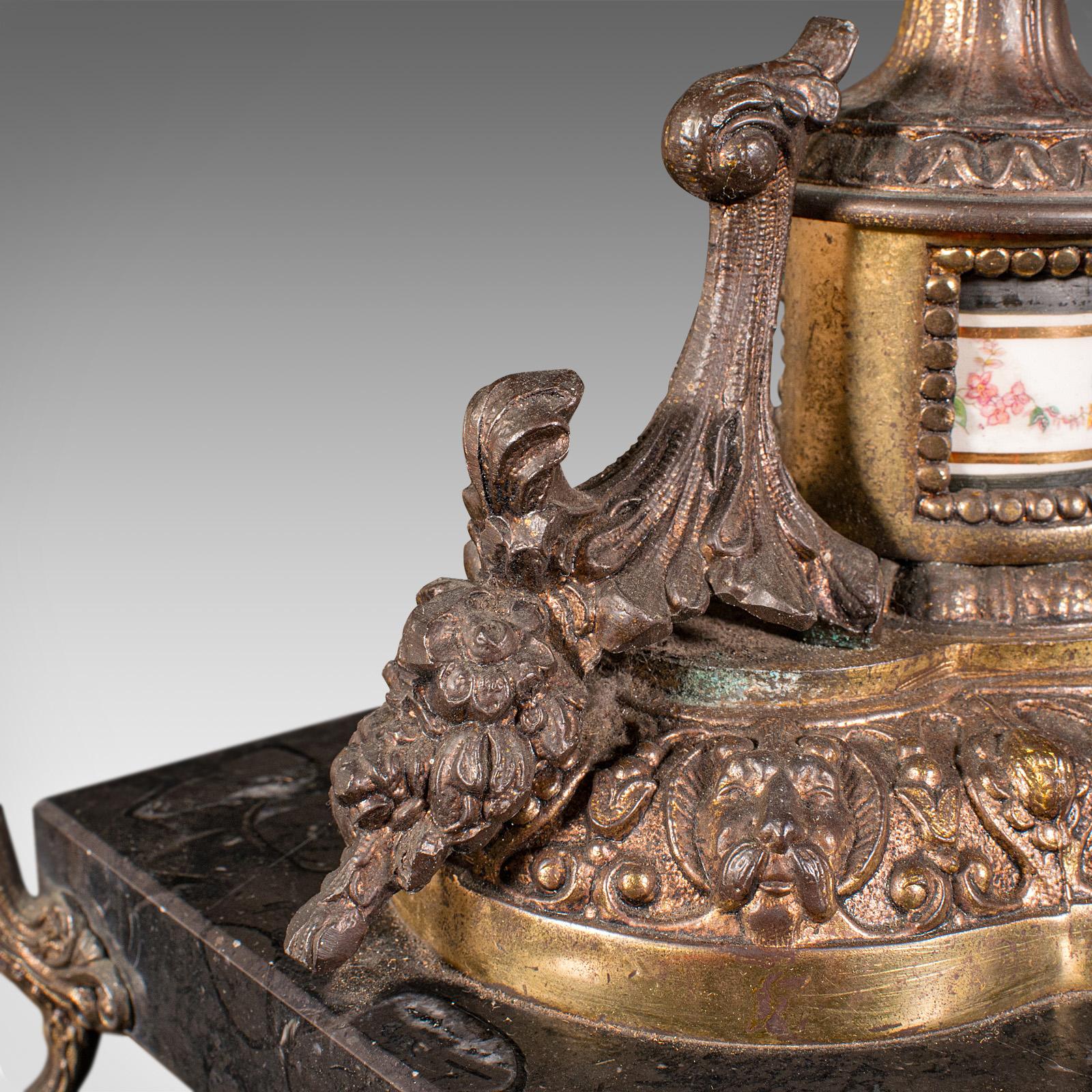 Paire de socles de lampe anciennes françaises, métal doré, marbre, lampe de bureau édouardienne en vente 4
