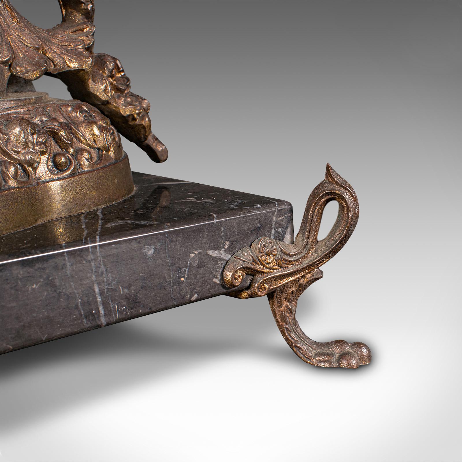 Paire de socles de lampe anciennes françaises, métal doré, marbre, lampe de bureau édouardienne en vente 5
