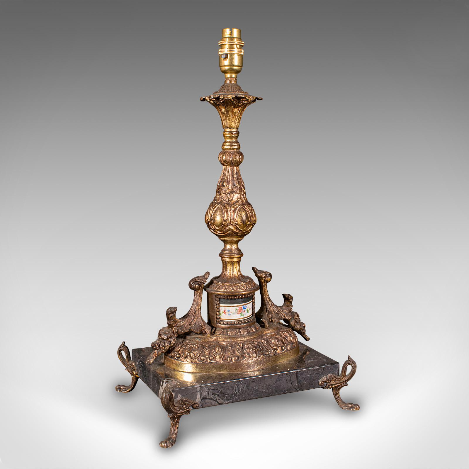 Édouardien Paire de socles de lampe anciennes françaises, métal doré, marbre, lampe de bureau édouardienne en vente