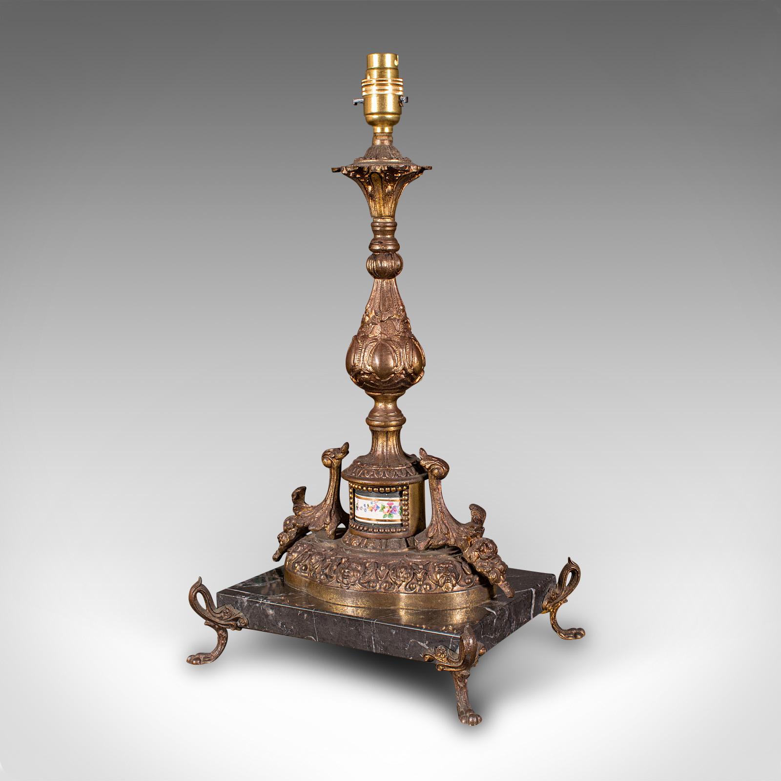 Paire de socles de lampe anciennes françaises, métal doré, marbre, lampe de bureau édouardienne Bon état - En vente à Hele, Devon, GB