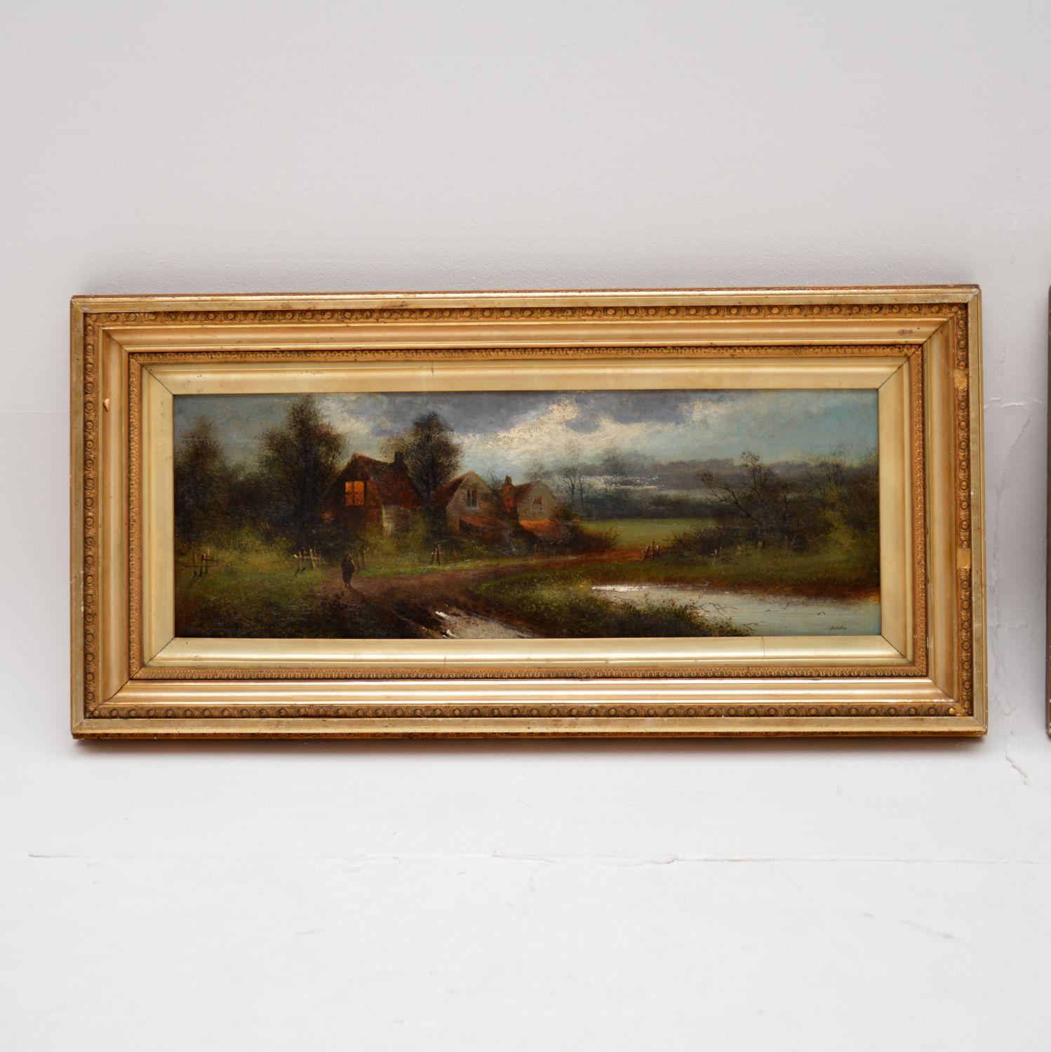 Une belle paire de peintures à l'huile de paysages antiques par A.I.C. Jona. Fabriqués en Angleterre, ils datent d'environ 1880-1900.

Les peintures sont magnifiquement exécutées, représentant une scène de lac de campagne, il semble qu'il s'agisse