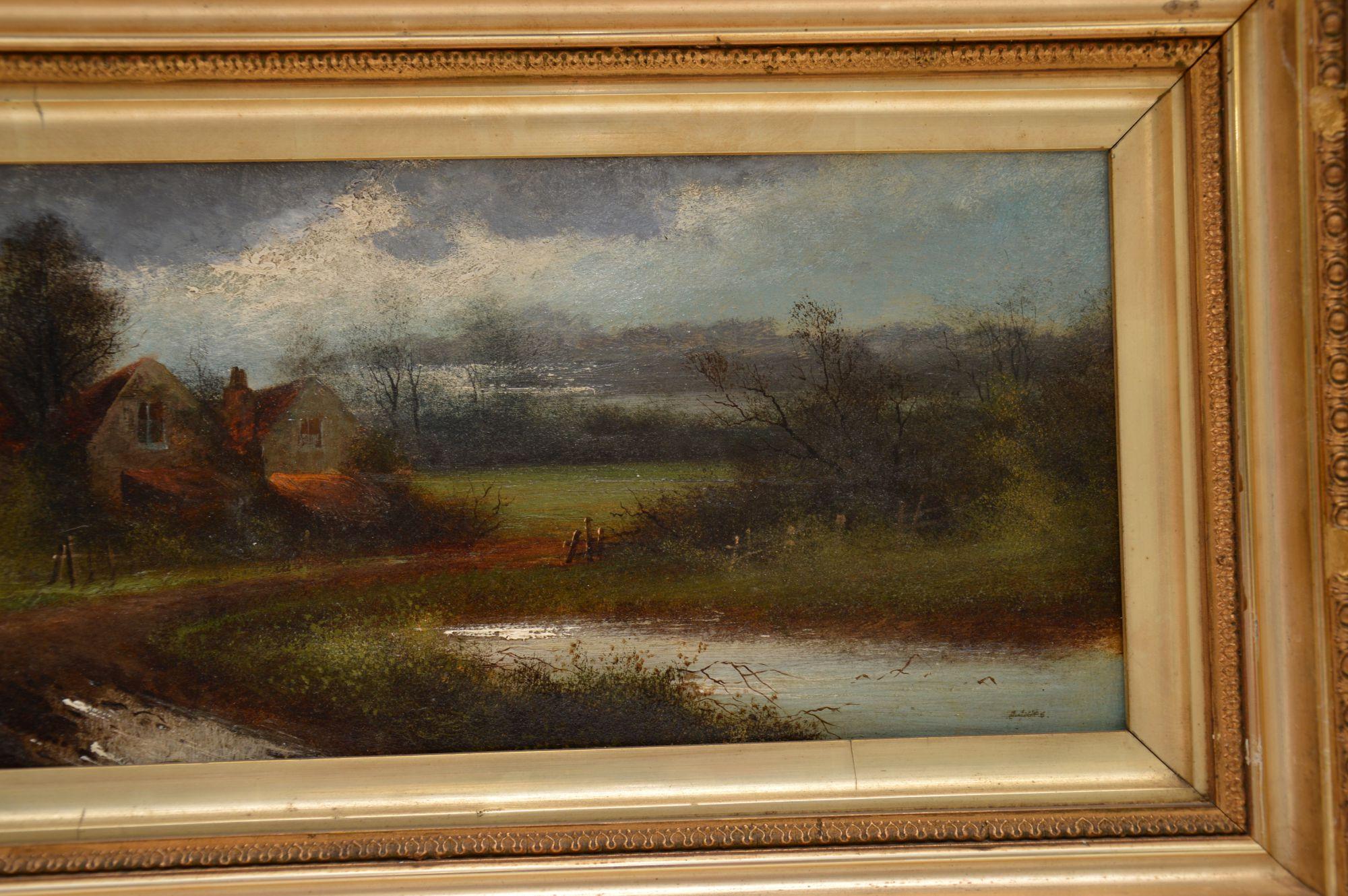 Hand-Painted Pair of Antique Landscape Oil Paintings by J. C Jonas For Sale