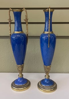Pair of Antique Lapis Blue Porcelain Garnitures by Sevres of France