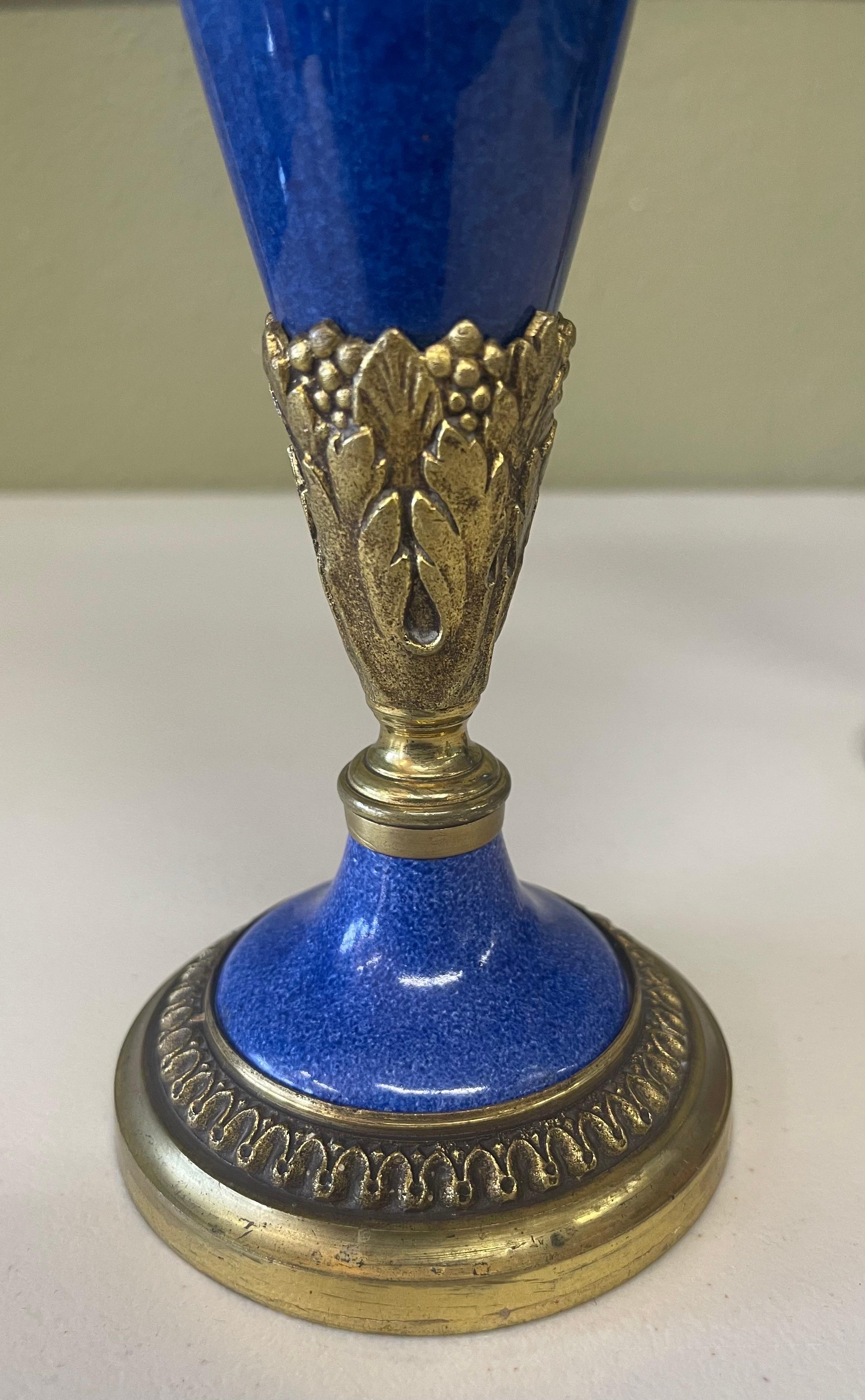 19th Century Pair of Antique Lapis Blue Porcelain Garnitures by Sevres of France For Sale
