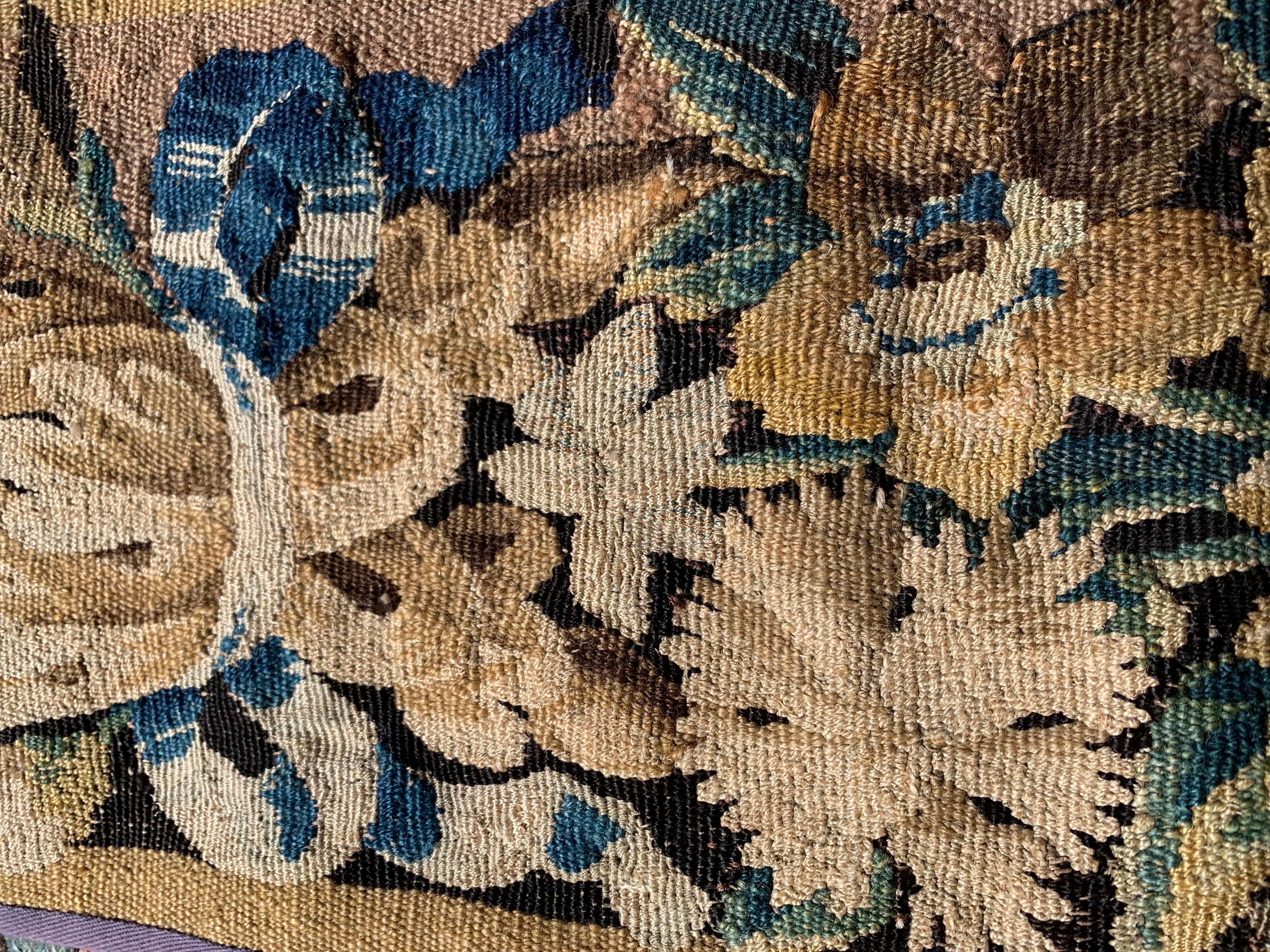 Wool Pair of Antique Late 17th C. French Aubusson Tapestry Portière Border Panels For Sale