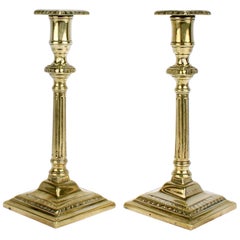 Pair of Antique Late 18th Century English Brass Chippendale Candlesticks