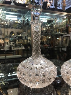 Paar antike handgeschliffene Weinkaraffen aus Glas aus dem späten 19. Jahrhundert