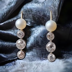 Pair of Antique Late 19th Century Pearl and Diamond Pendent Earrings