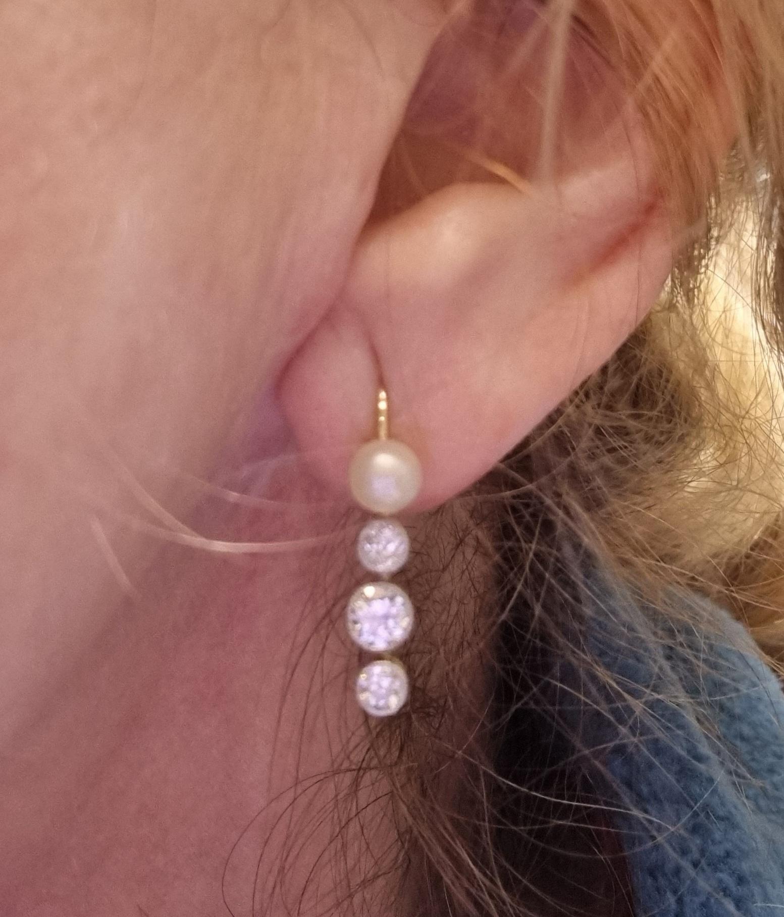 Paar antike Perlen- und Diamant-Anhänger-Ohrringe aus dem späten 19. Jahrhundert im Angebot 3