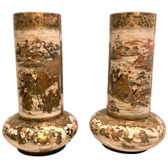 Pair of Antique Late 19th Century Satsuma Porcelain Urns