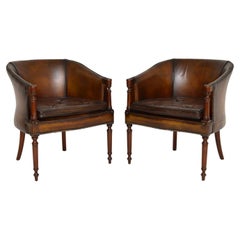 Pair of Antique Leather Armchairs / Desk Chairs