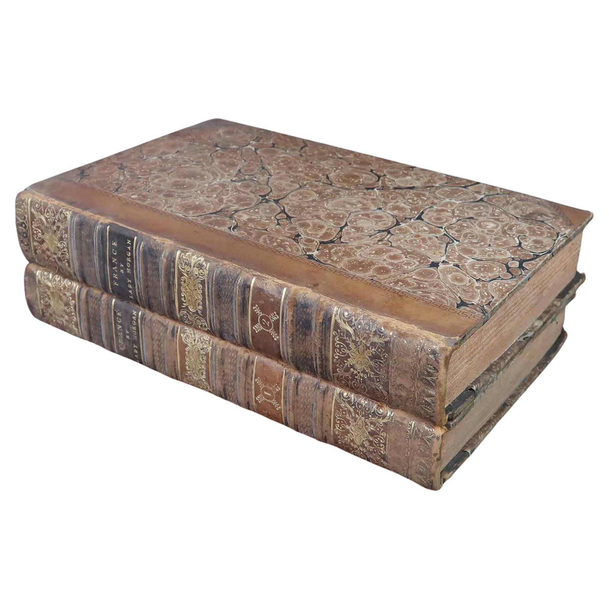 Pair of Antique Leather Bound Books for Decoration. Dated 1818