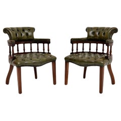 Pair of Antique Leather Captains Armchairs