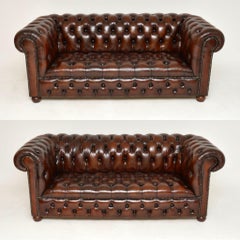 Pair of Antique Leather Chesterfield Sofas