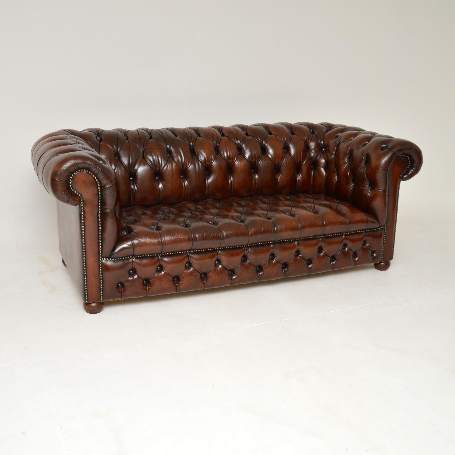 Victorian Pair of Antique Leather Chesterfield Sofas