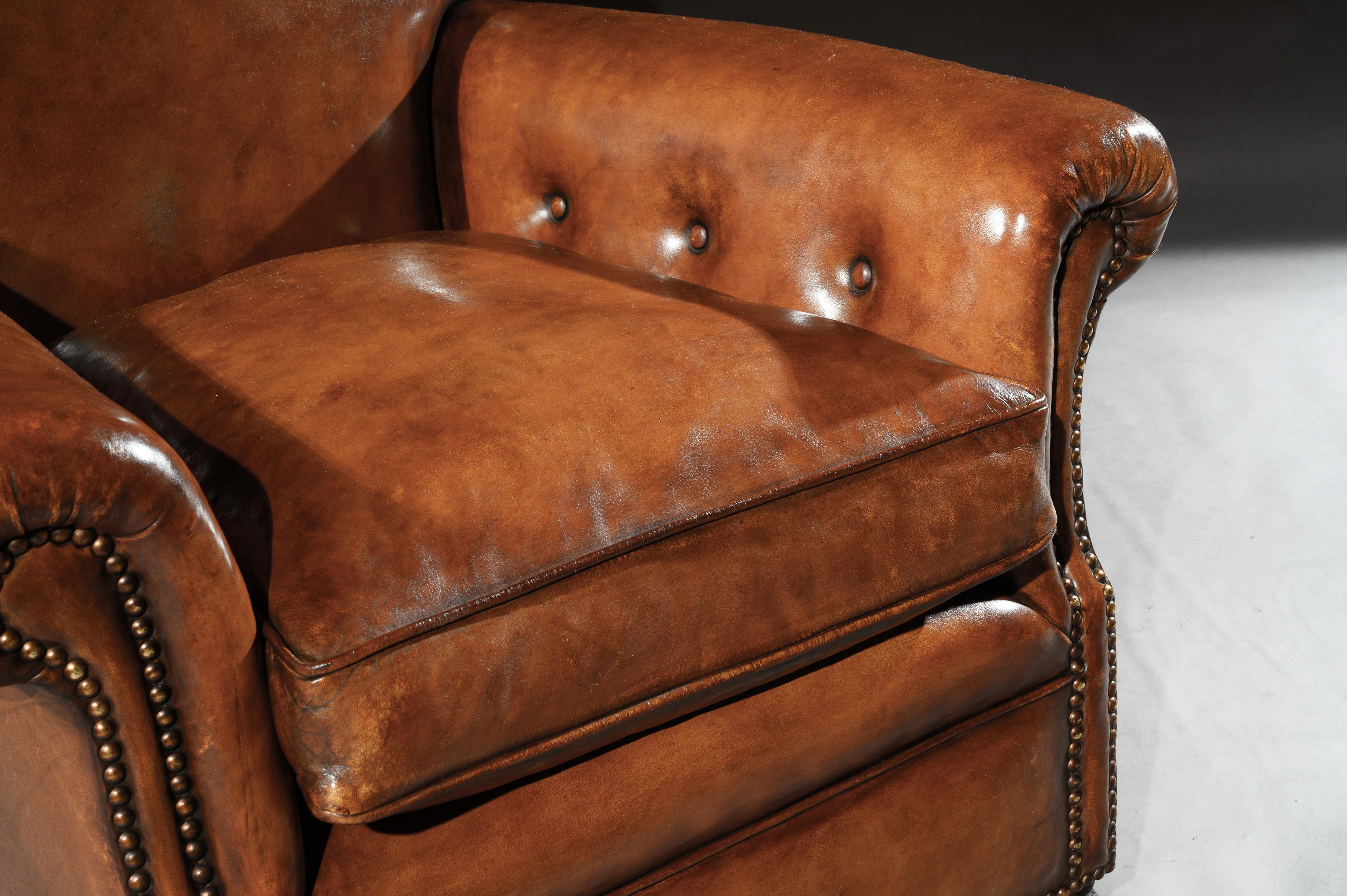 Edwardian Pair of Antique Leather Club Armchairs