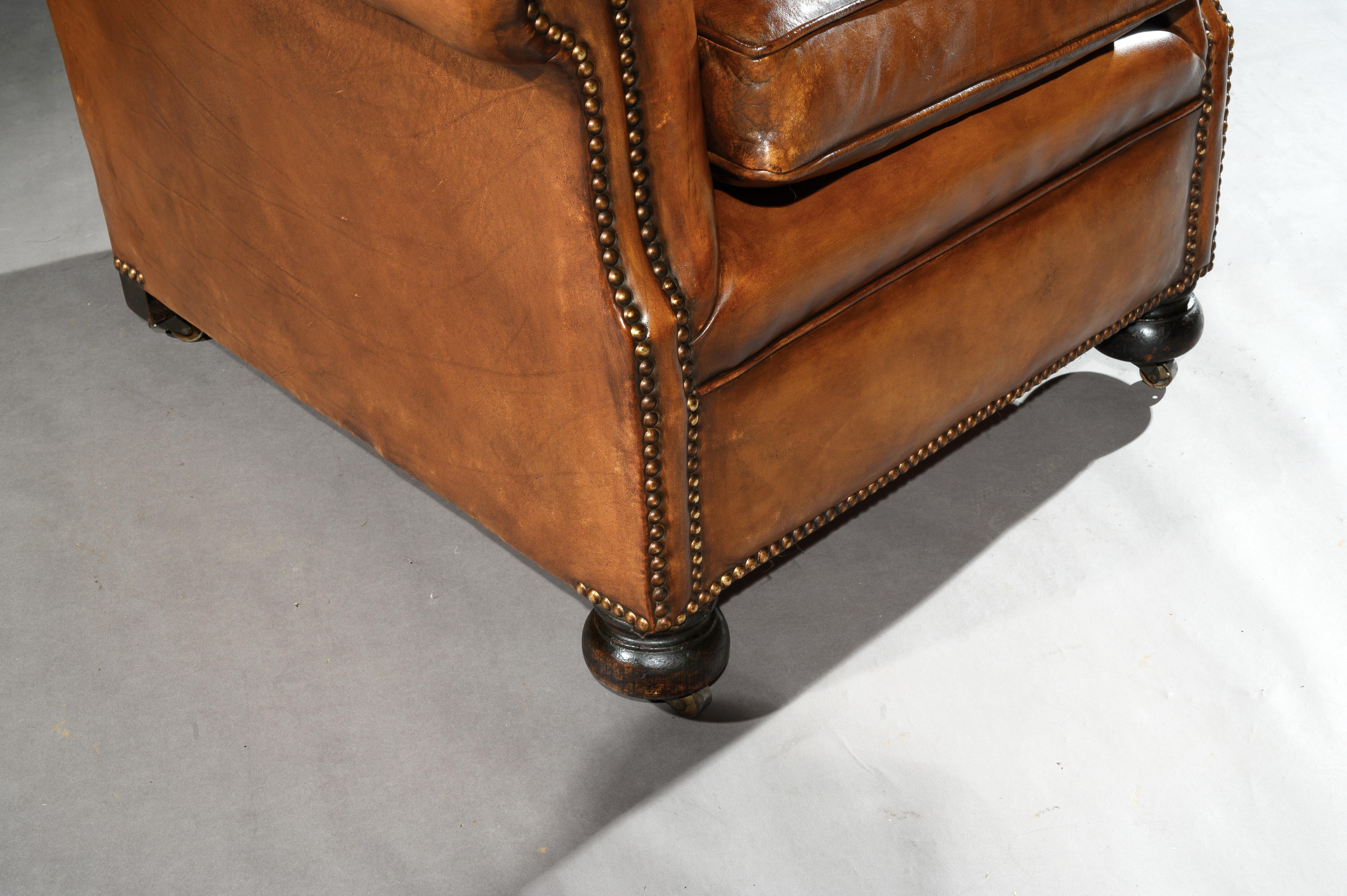 English Pair of Antique Leather Club Armchairs