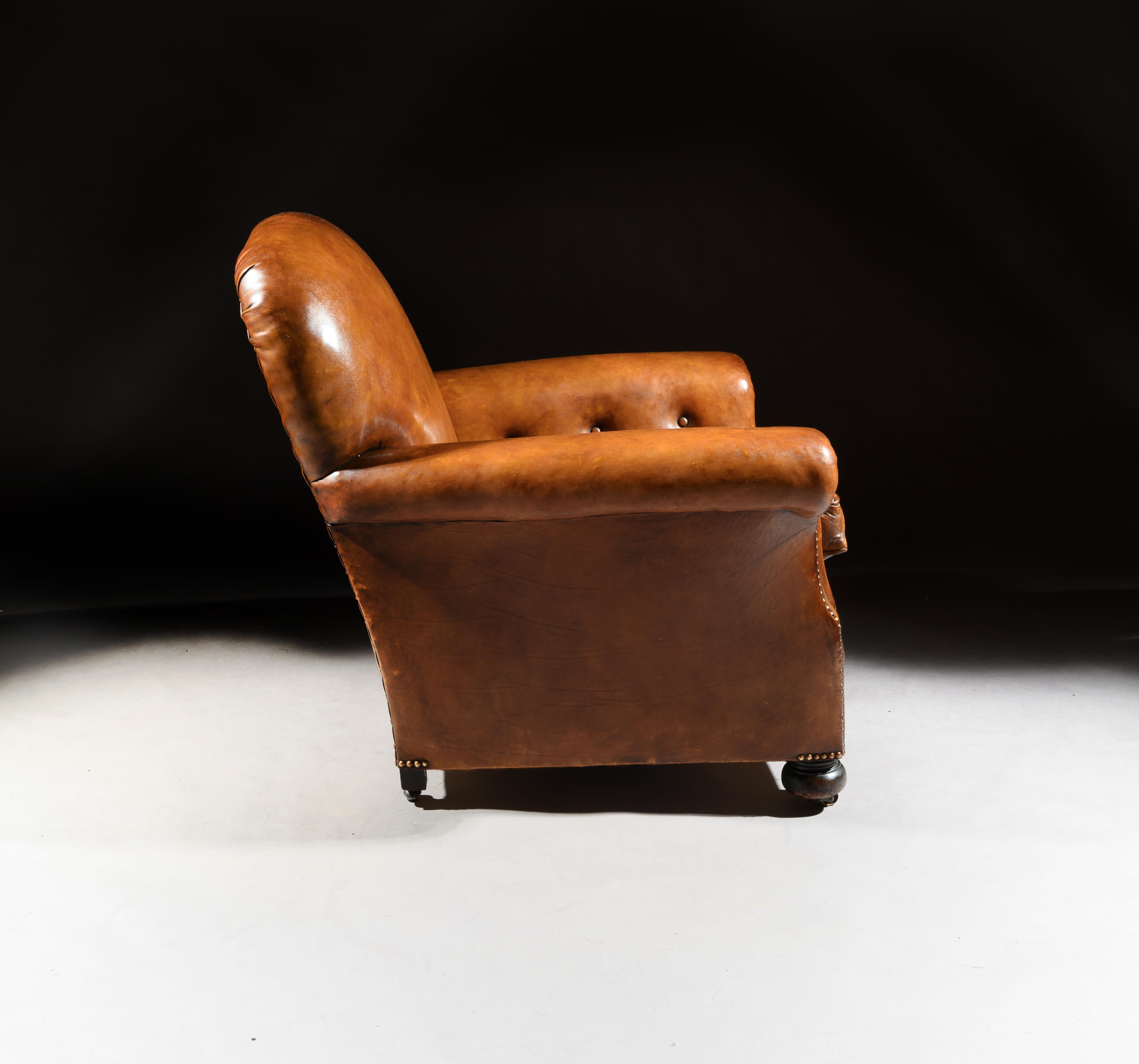 20th Century Pair of Antique Leather Club Armchairs