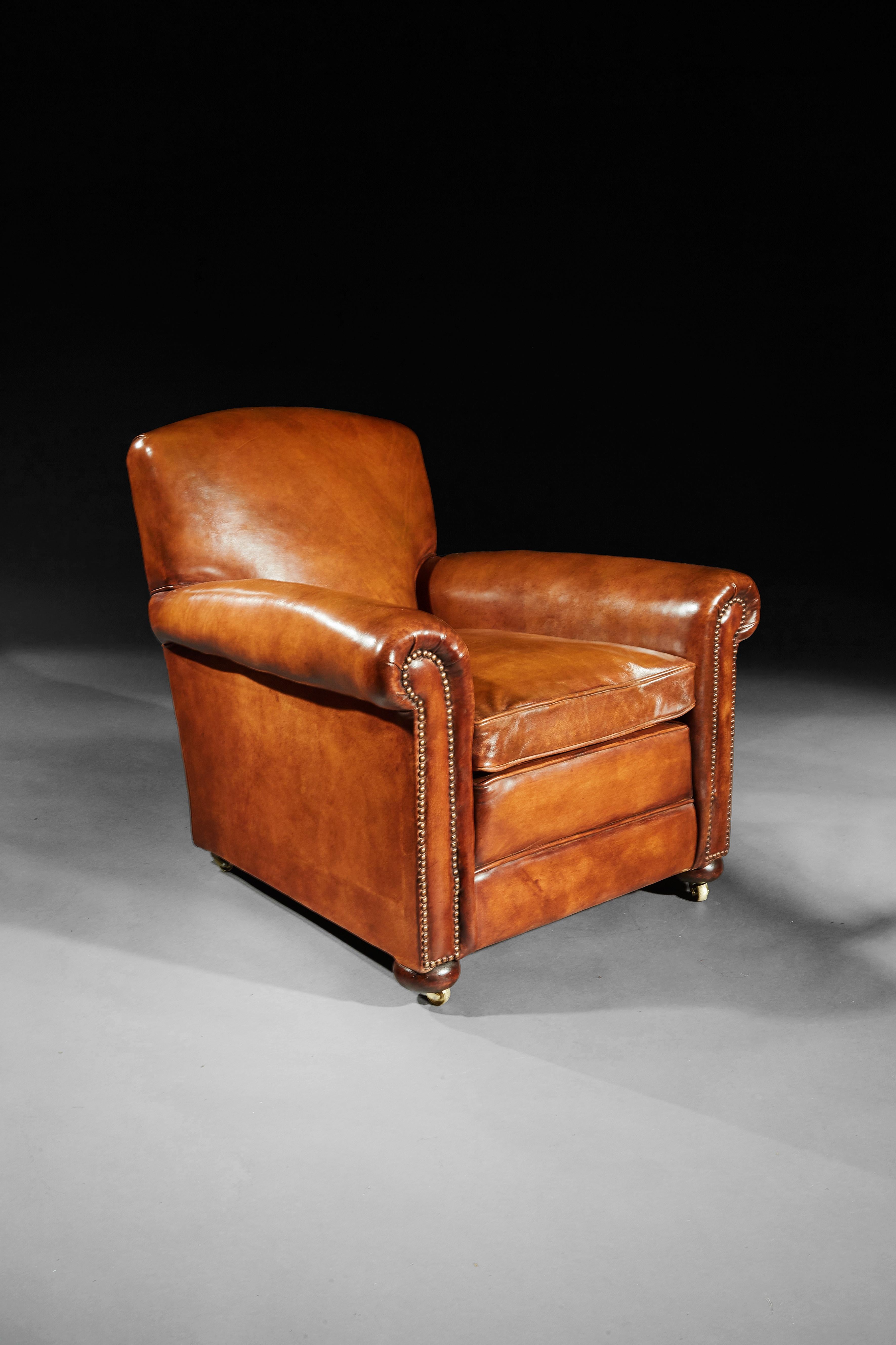 Early 20th Century Pair of Antique Leather Club Armchairs