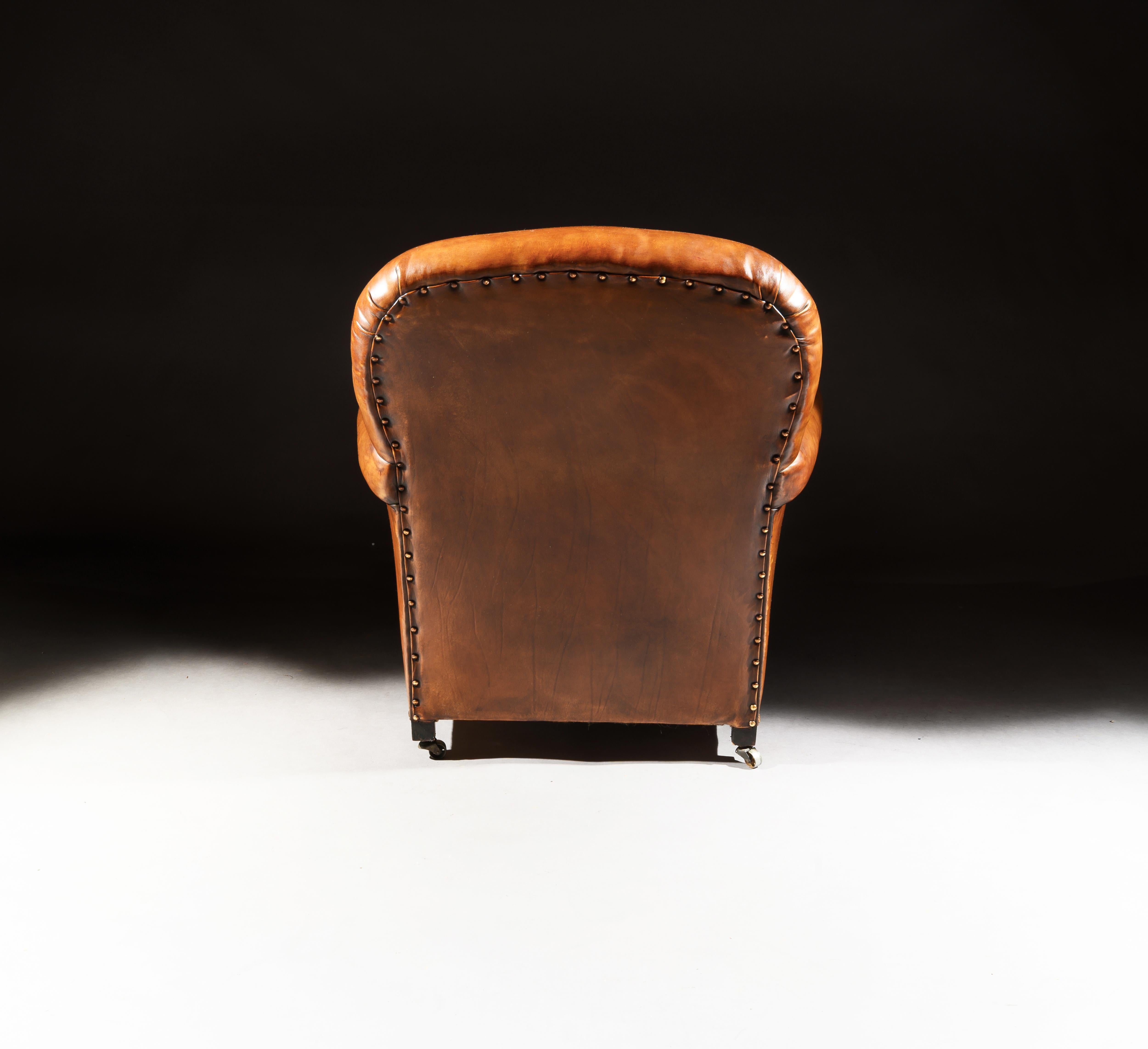 Mahogany Pair of Antique Leather Club Armchairs