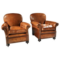 Pair of Antique Leather Club Armchairs