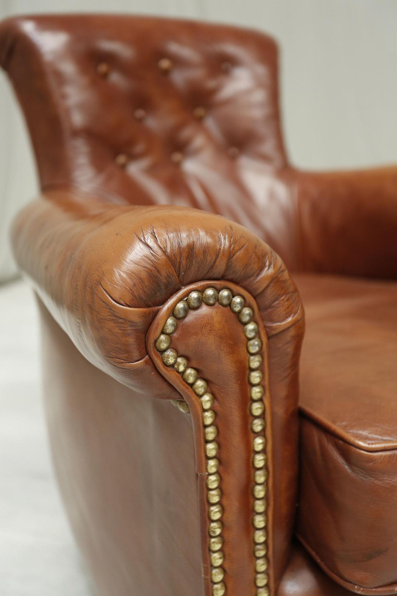 Pair of Antique Leather Country House Armchairs 3