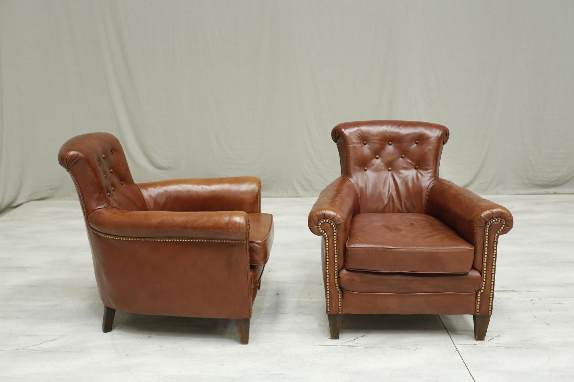Pair of Antique Leather Country House Armchairs 4