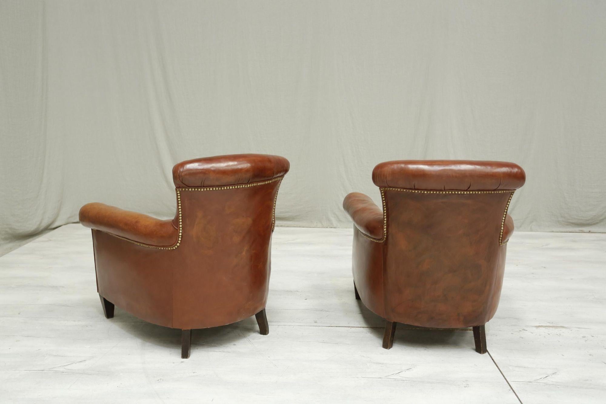 Pair of Antique Leather Country House Armchairs 5