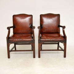 Pair of Antique Leather Gainsborough Armchairs