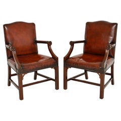 Pair of Antique Leather Gainsborough Armchairs