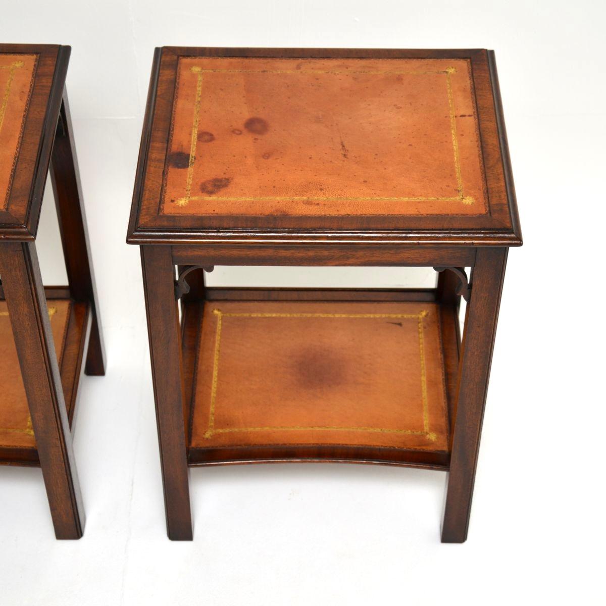Pair of Antique Leather Georgian Style Side Tables For Sale 1