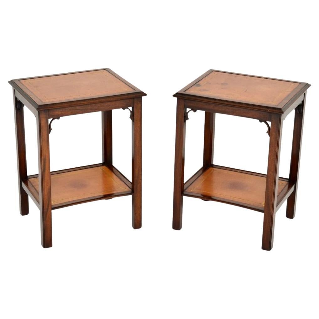 Pair of Antique Leather Georgian Style Side Tables For Sale