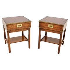 Pair of Antique Leather Top Military Campaign Side Tables