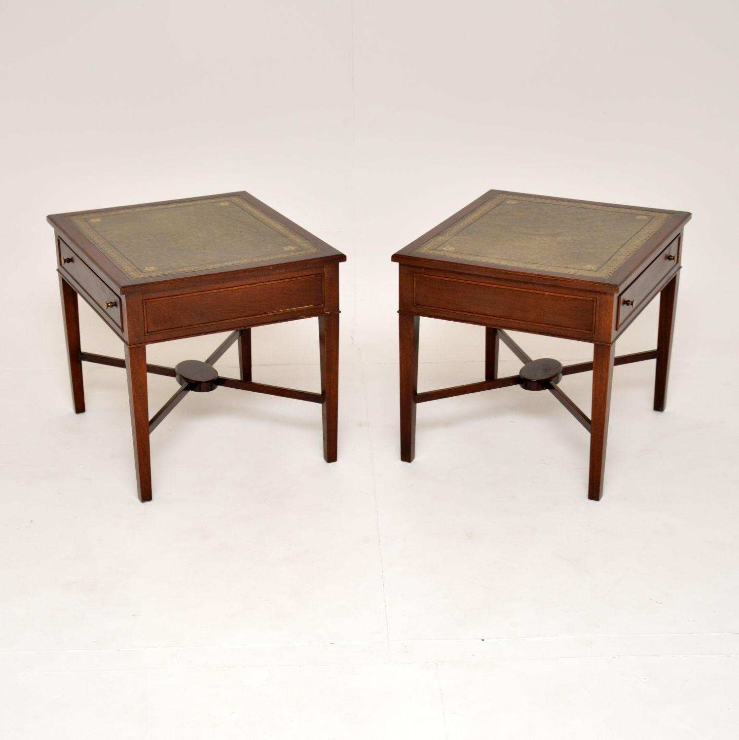 Pair of Antique Leather Top Side Tables at 1stDibs
