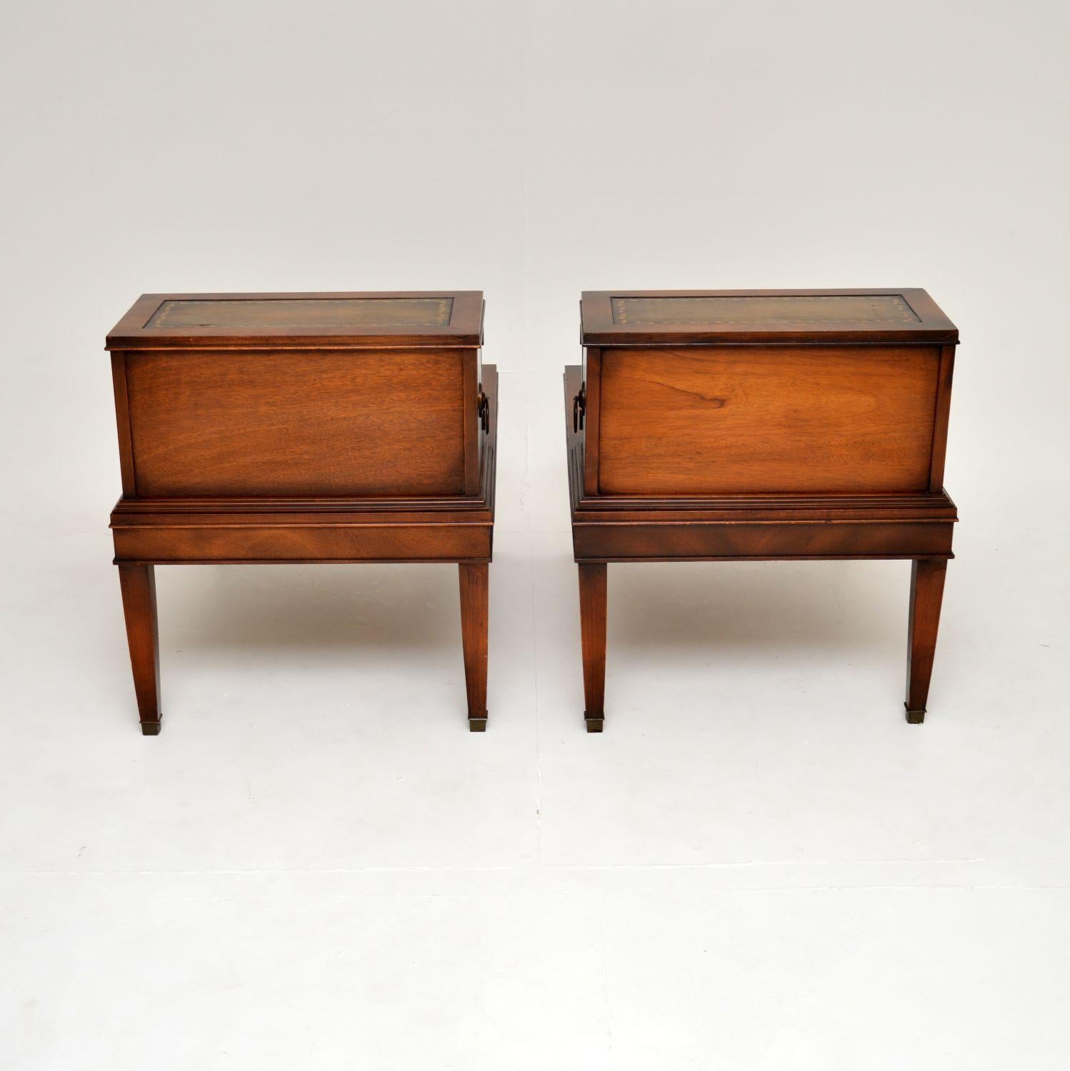 English Pair of Antique Leather Top Side Tables
