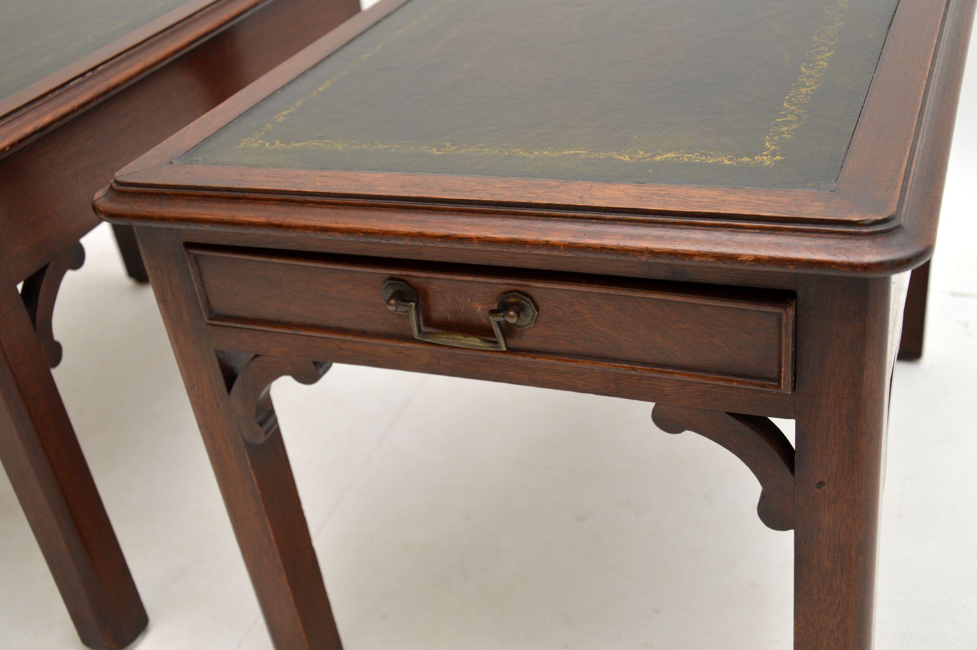 Pair of Antique Leather Top Side Tables For Sale 4