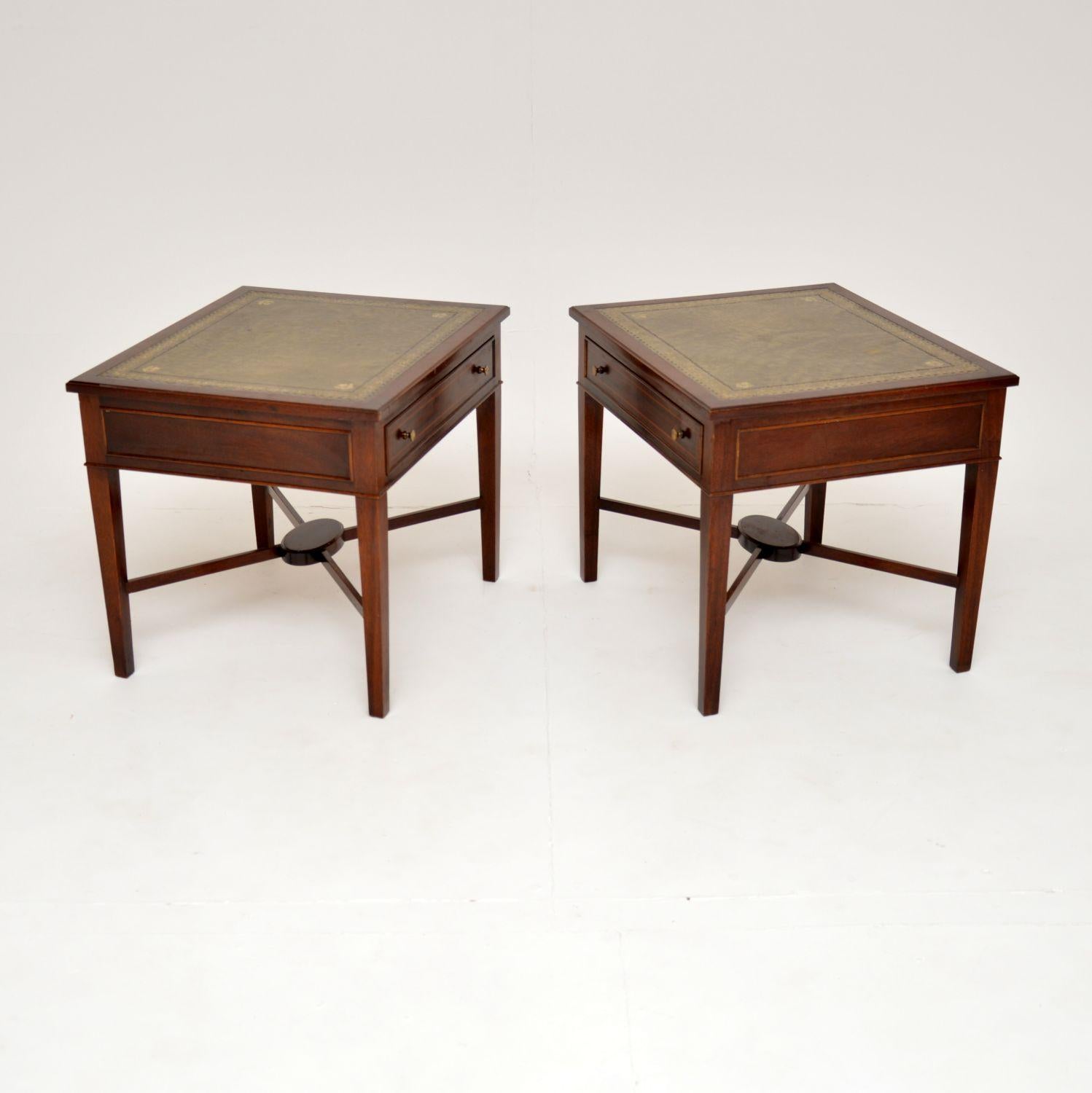 Pair of Antique Leather Top Side Tables at 1stDibs