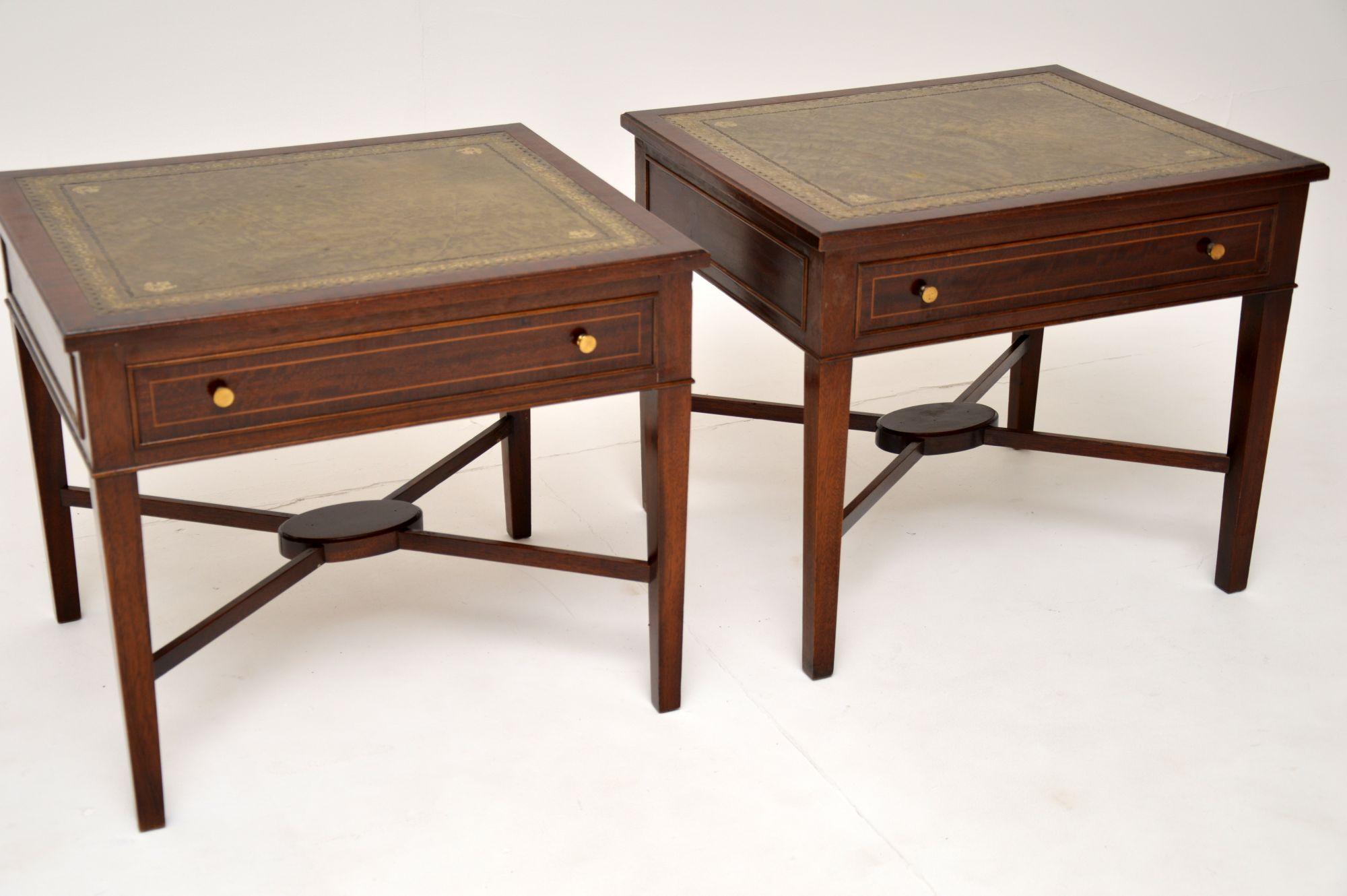 Pair of Antique Leather Top Side Tables at 1stDibs